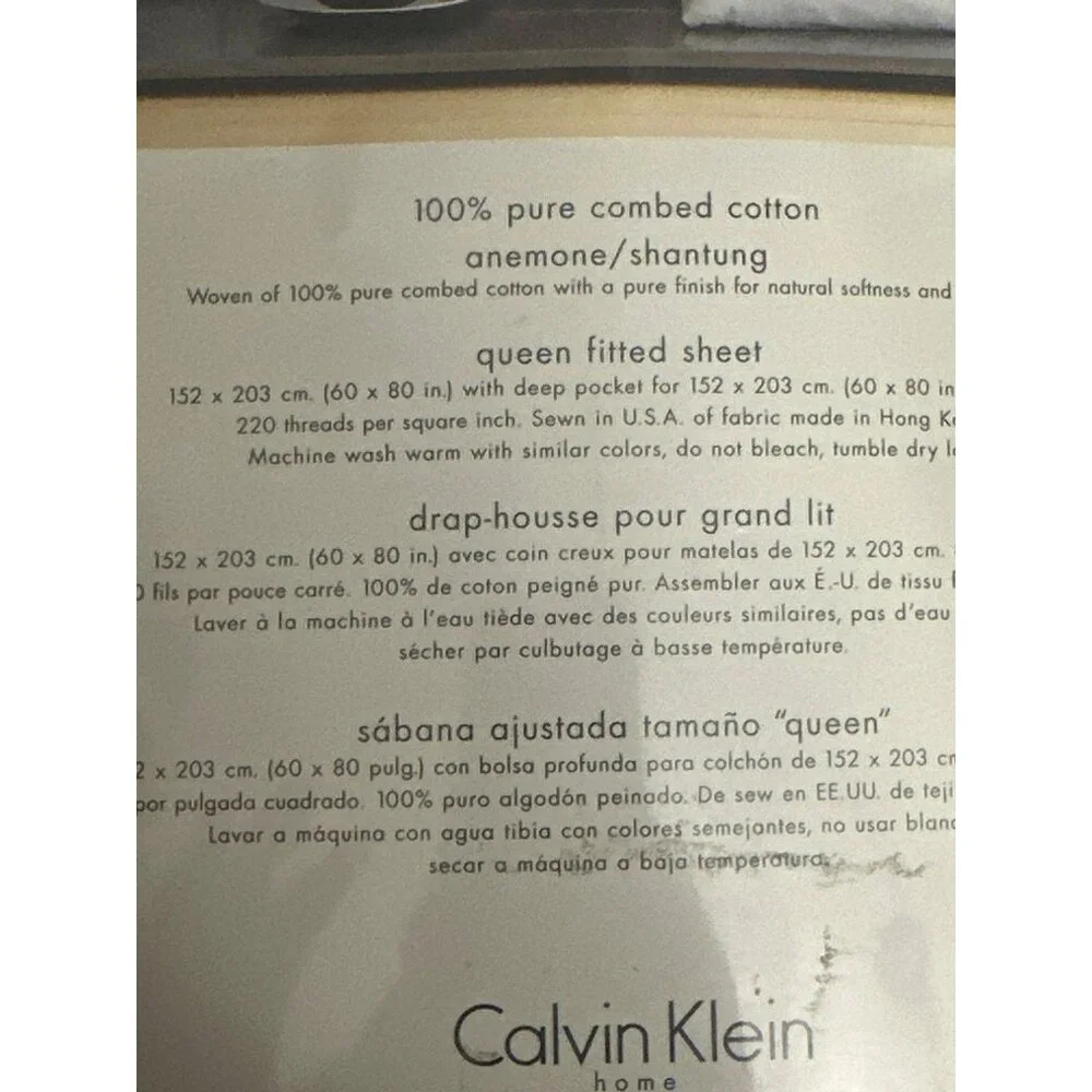 Calvin‎ Klein Home Queen Fitted Sheet 100% Pure Cotton Shantung Amethyst Gray